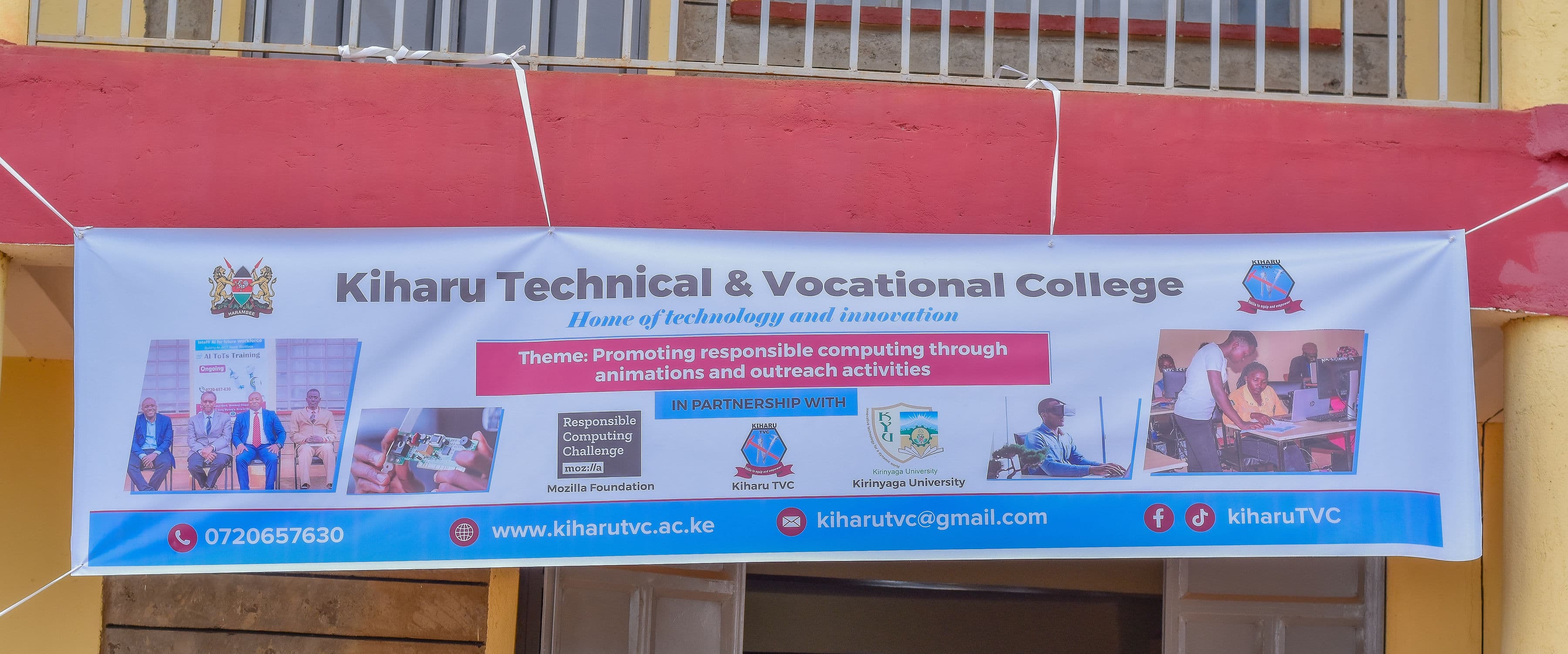 The official banner welcoming attendees to the RCC Outreach Workshop in Kiharu Technical & Vocational College.